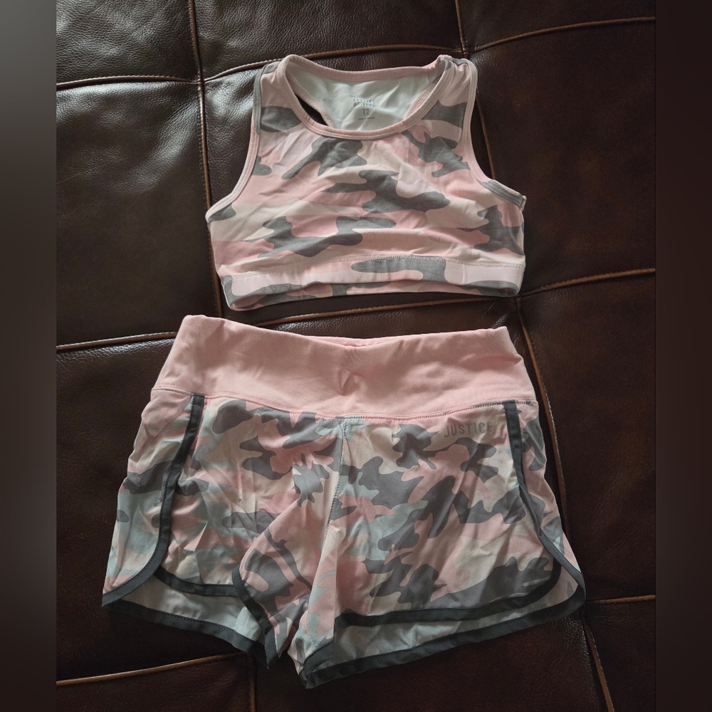 Justice Camo Print Sports Bra and Shorts Set